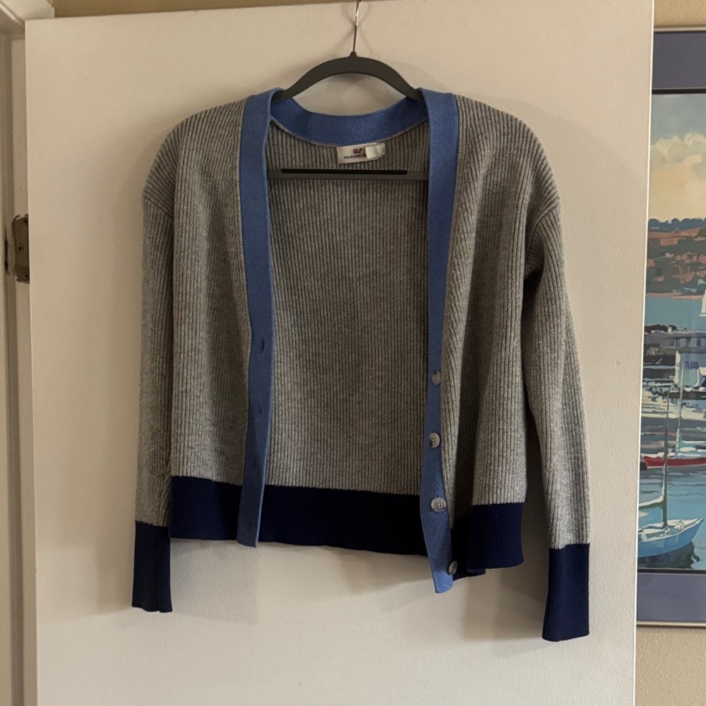 Vineyard Vines Grey Cardigan with Blue Trim